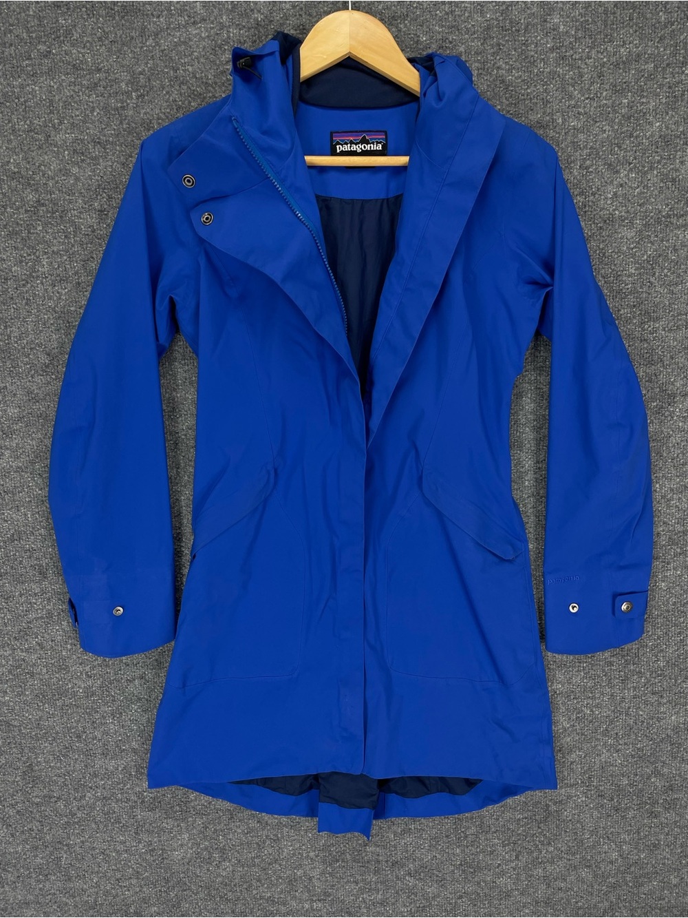 Patagonia Rain Jacket Womens XS Blue Hooded Waterproof H2No Arborist Trench Coat - Picture 2 of 13